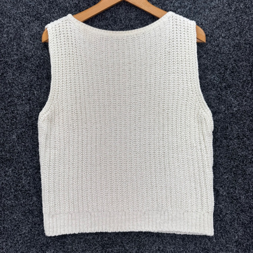 Abercrombie & Fitch Cream White Knit Sweater Vest Scoop Neck Shaker Stitch M